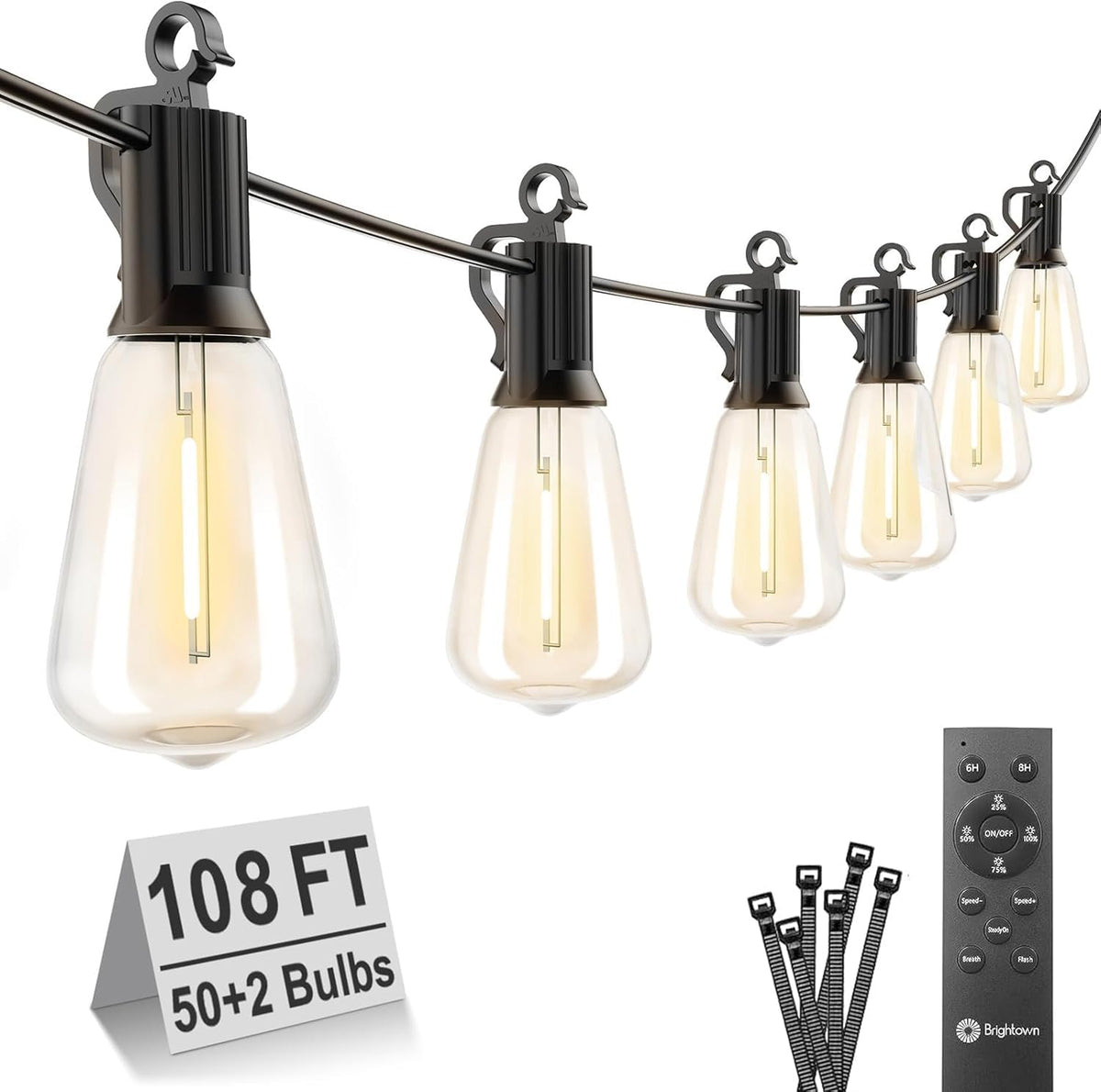 108FT Outdoor String Lights - 52 Shatterproof LED Bulbs