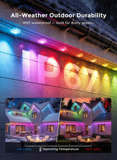 200ft 120 RGBCW+IC LED Permanent Outdoor Lights, IP67, 16M Colors, App&Remote, Music Sync