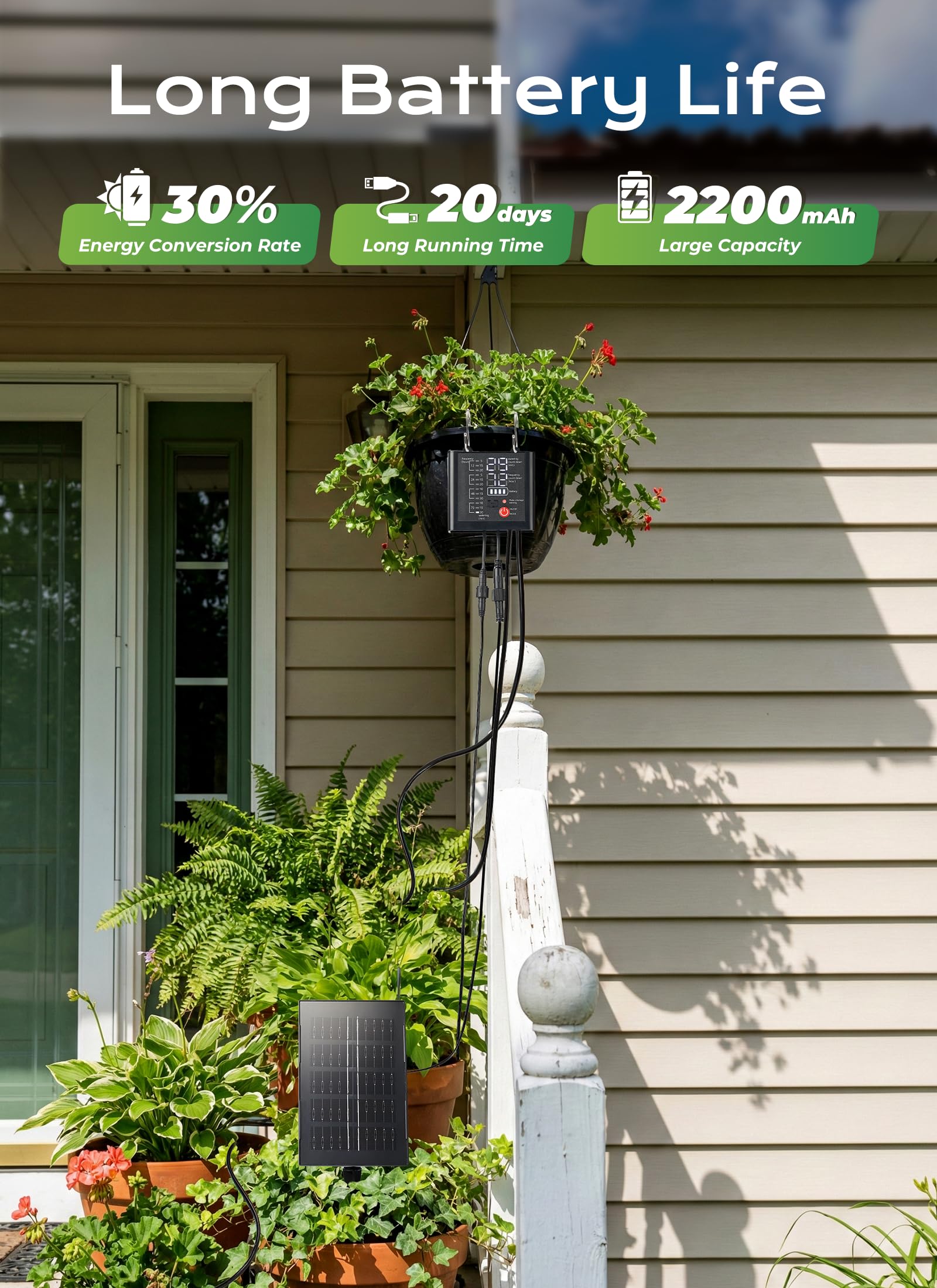 49ft Solar Powered Automatic Watering Drip Irrigation System with USB Charging for 15 Potted Plants, Black