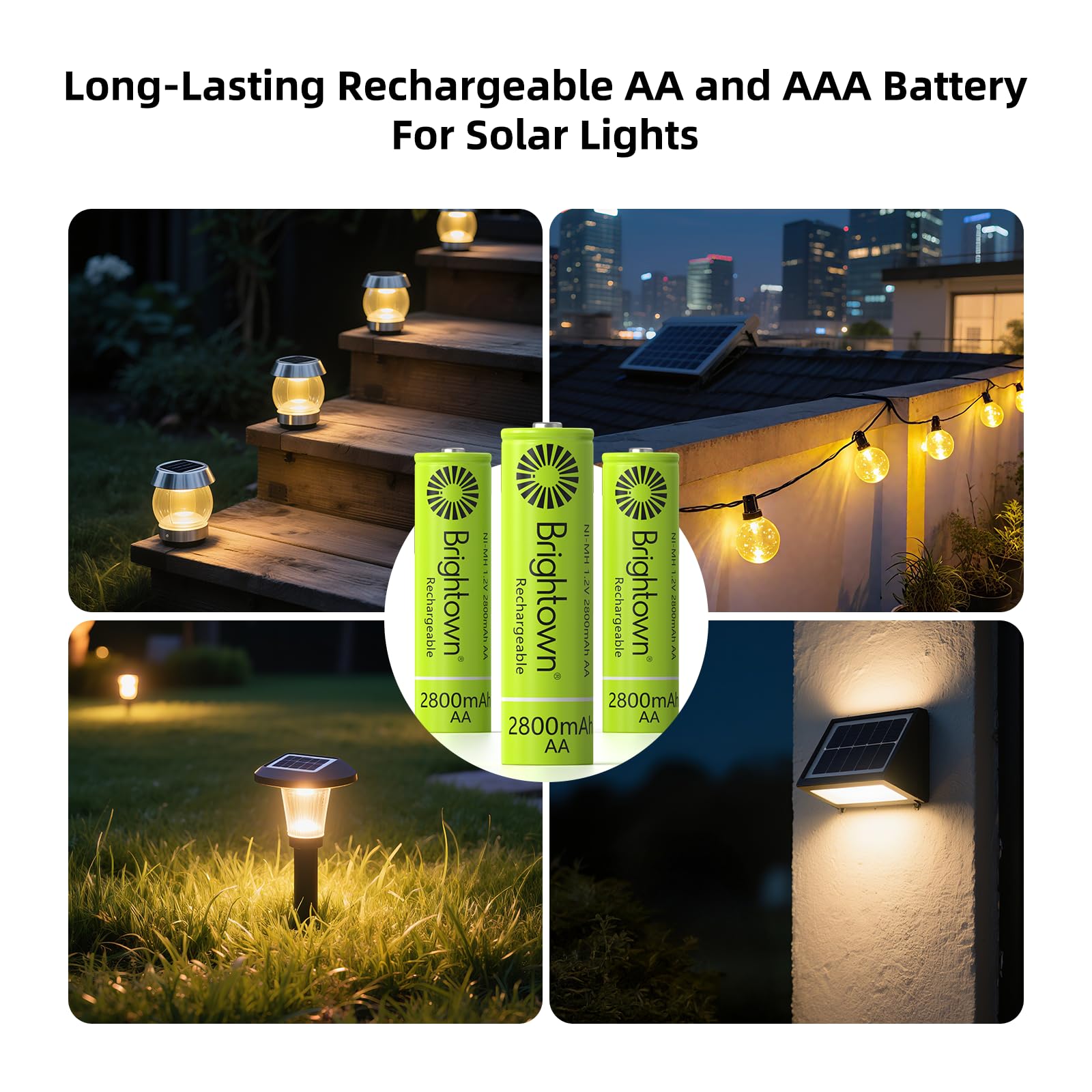 8-Pack 1.2V 2800mAh NiMH Rechargeable AAA Batteries for Solar Lights and Household Devices