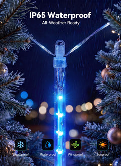 Solar Powered 16 Tube 384 LED Meteor Shower Icicle Lights for Christmas Party Decor, Blue