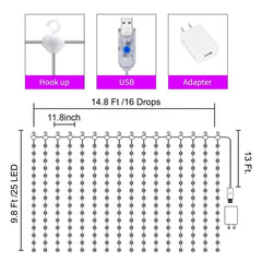16 Colors Changing 400 LED 14.8 X 9.8 FT USB Plug in Curtain Fairy Lights with Remote & USB Adapter, 7 Modes
