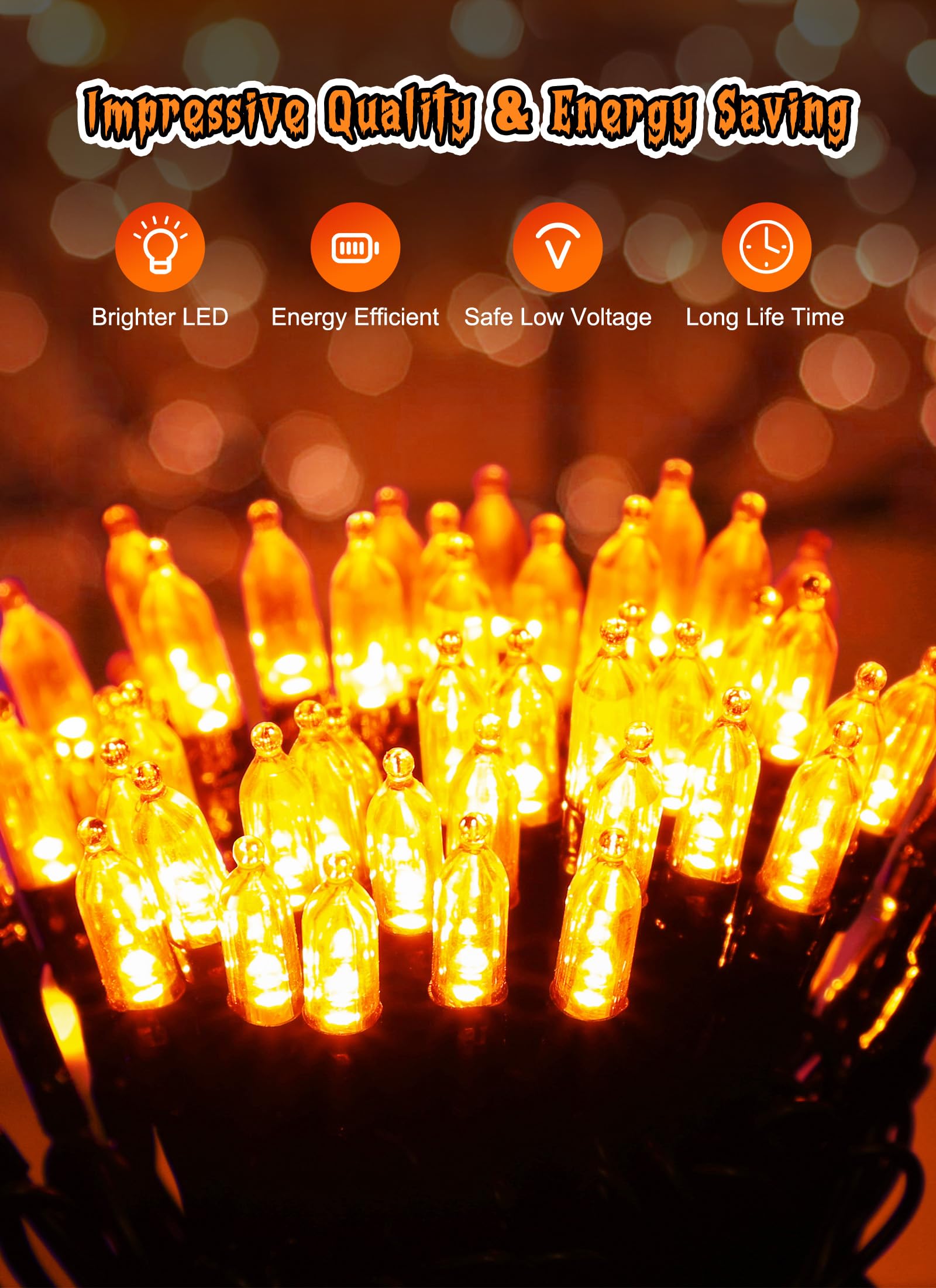 8ft 20LED Battery Operated Mini Bulbs String Light for Halloween Haunted House Party, Orange