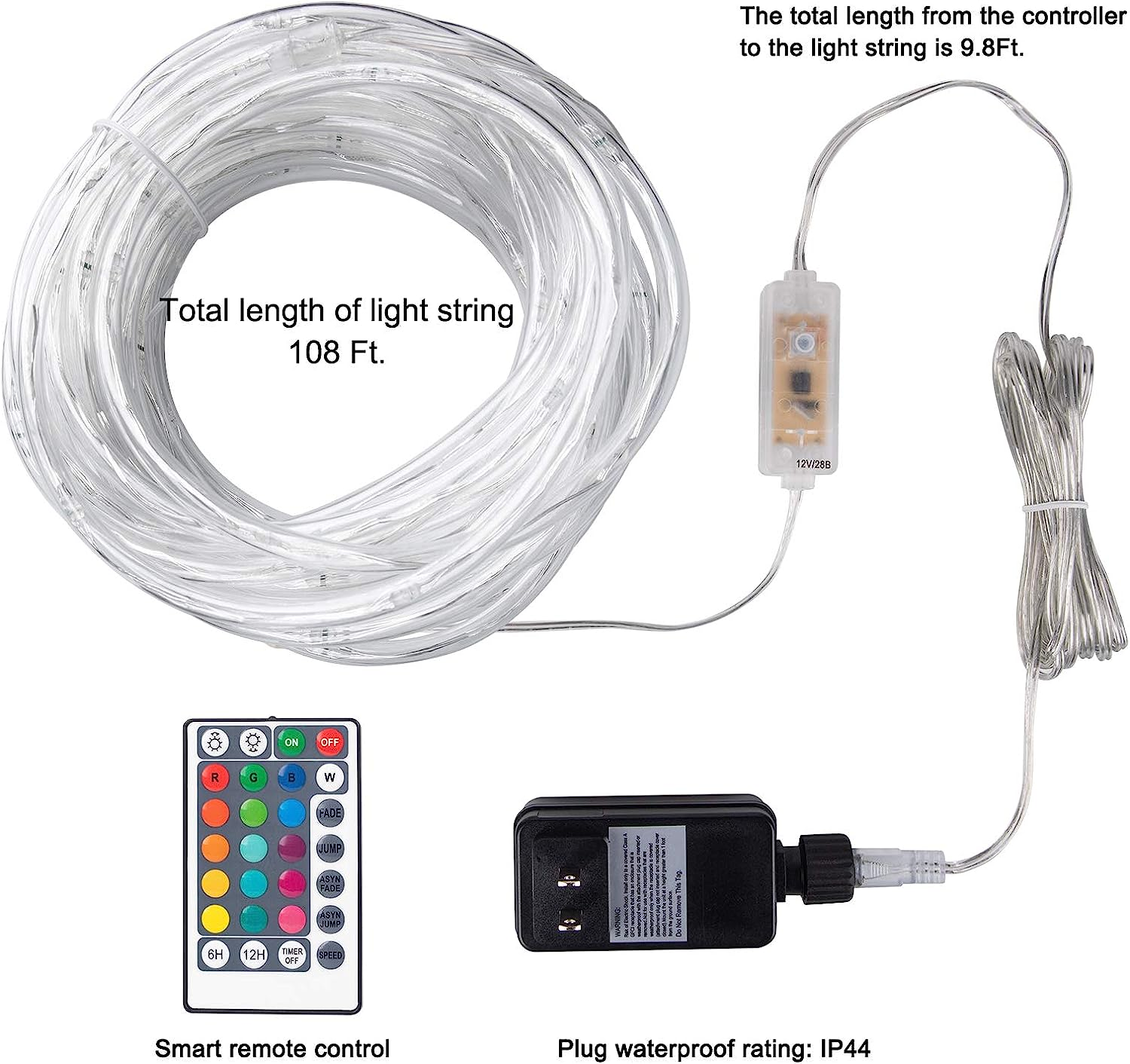 108 Feet / 330 LED / Multicolor / 4 Modes