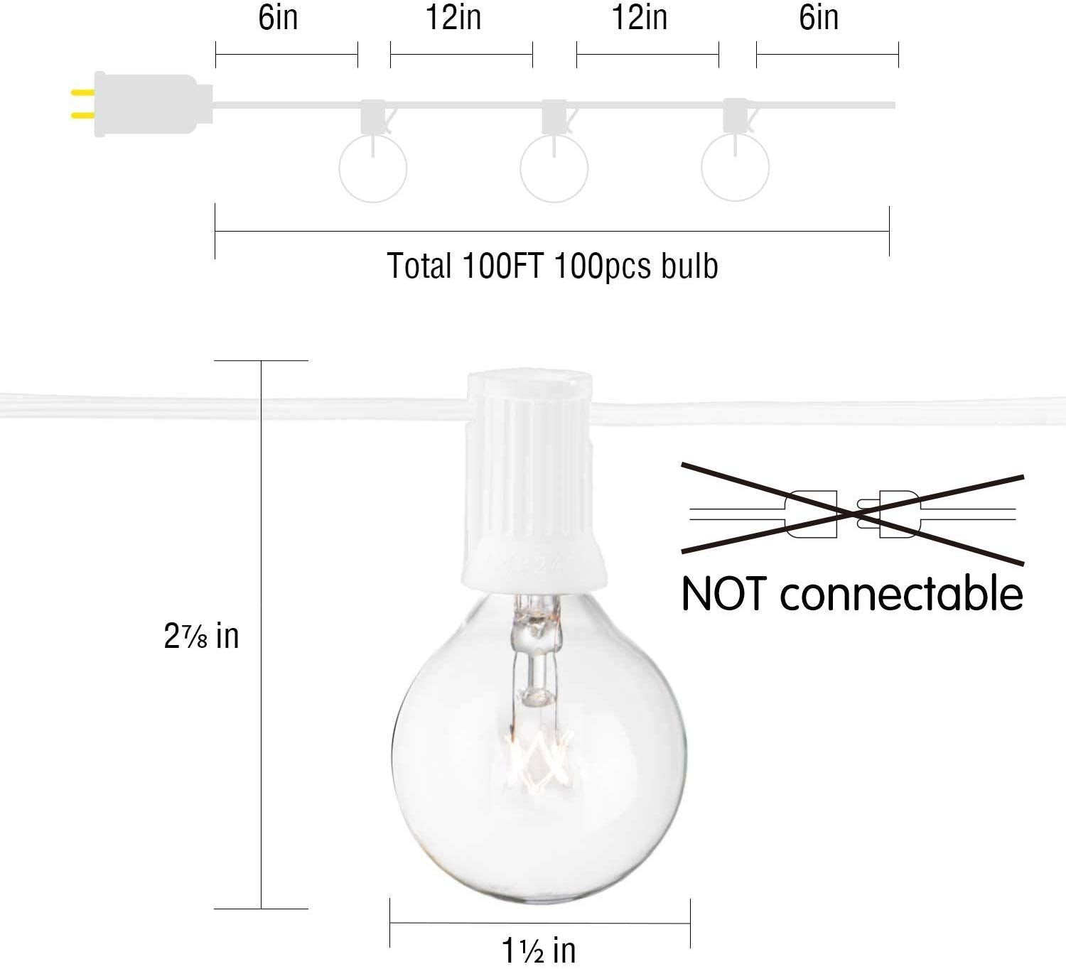 100 Feet / 100 Bulbs ( 4 spare ) / White Wire