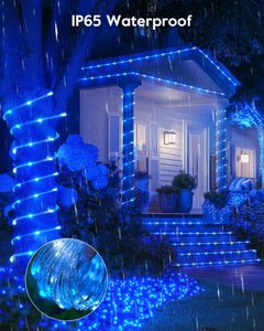 Solar Rope Lights - 39 FT, 100 LED, Blue & White, Waterproof