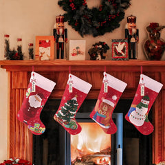 4 Pack Christmas Stockings with Personalized Name Tags, 18 Inches Red
