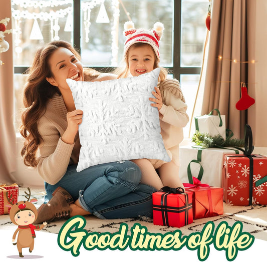 Brightown 18"x18" Christmas Snowflake Throw Pillow Covers, Set of 2