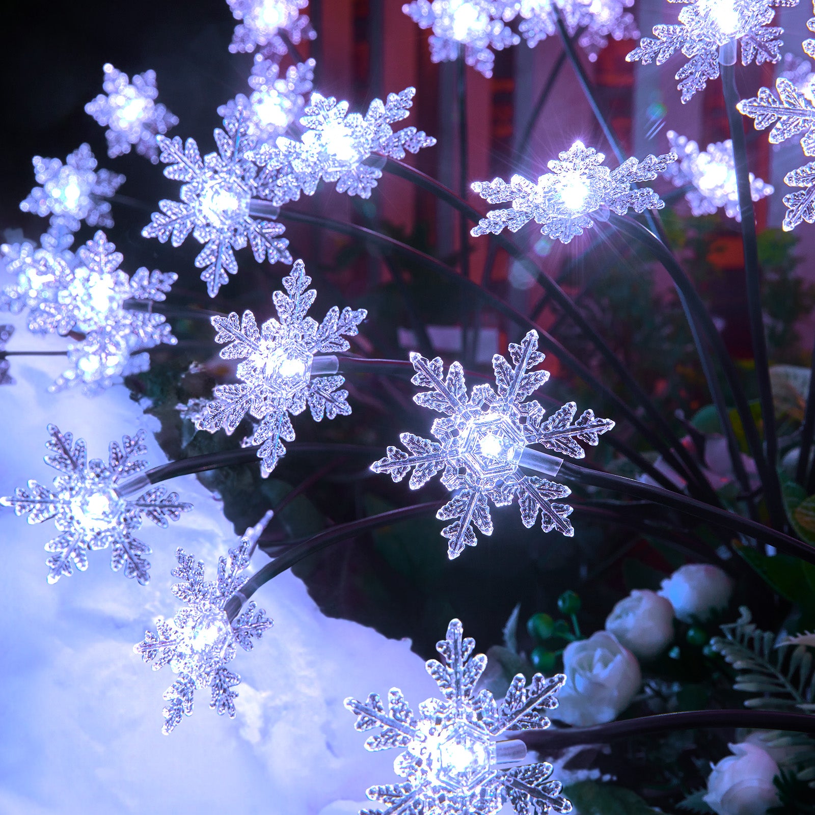 4-Pack Solar Snowflake Pathway Lights, Waterproof, Firefly, Cool White