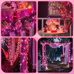 Pink String Lights, 2 Pack 18FT 50 LED Mini Lights with 8 Modes