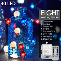 4th of July Decoration Lights - 10.8FT 30 LED Red White Blue