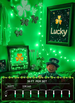 St. Patrick's Day Green String Lights - 39 FT, 100 LED, USB Operated
