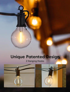 Outdoor String Lights - 2 Pack, 25 FT, G40 Shatterproof Bulbs