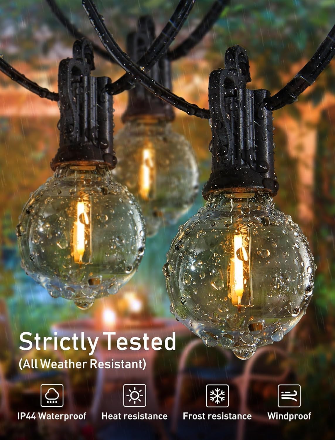 Updated Energy Efficient 30FT Outdoor String Lights - 15 G40 Bulbs