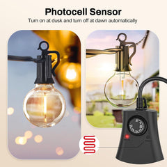 Outdoor Plug Timer with Remote - Dusk to Dawn, 3 Outlets, UL Listed