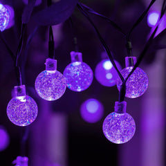 Purple Solar Halloween Lights, 36FT 60 LED Crystal Globe String Lights
