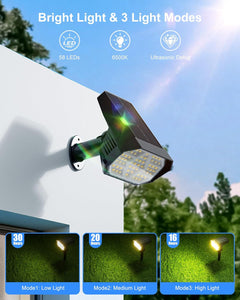 Solar Spot Lights Outdoor - 58 LED, IP67, Auto ON/Off, 3 Light Intensities