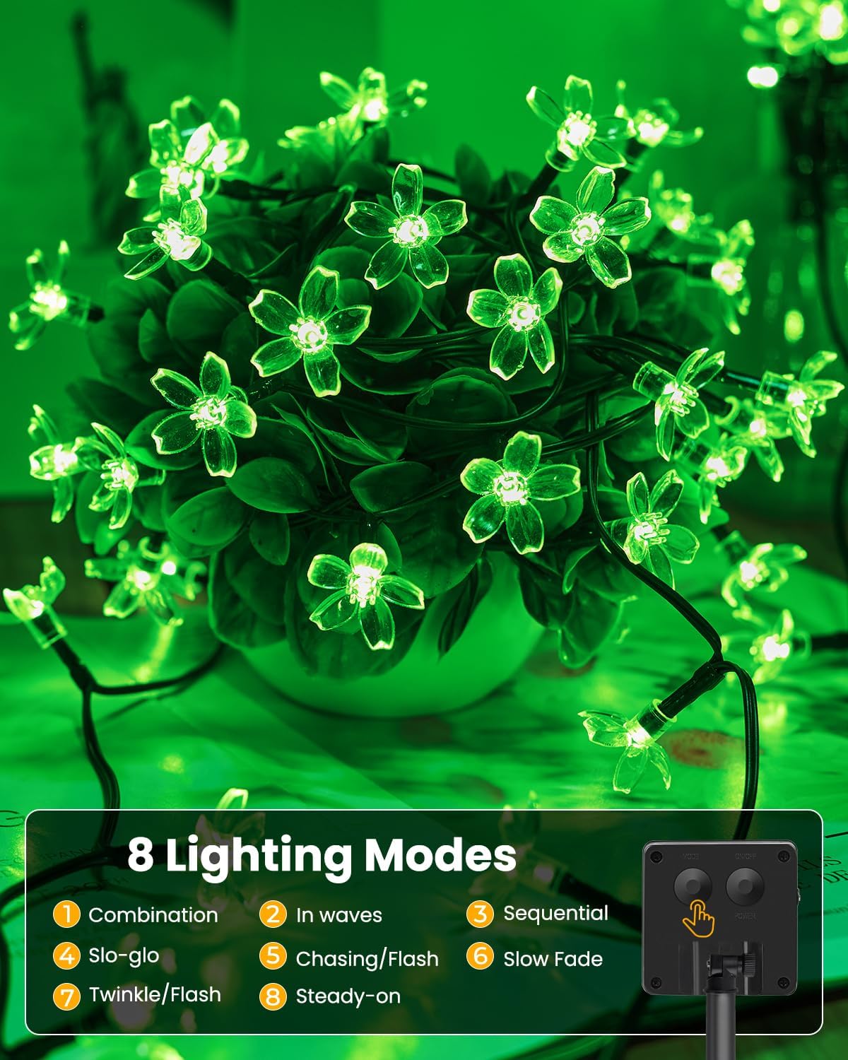 Solar Flower Lights - 60 LED, Waterproof, Christmas