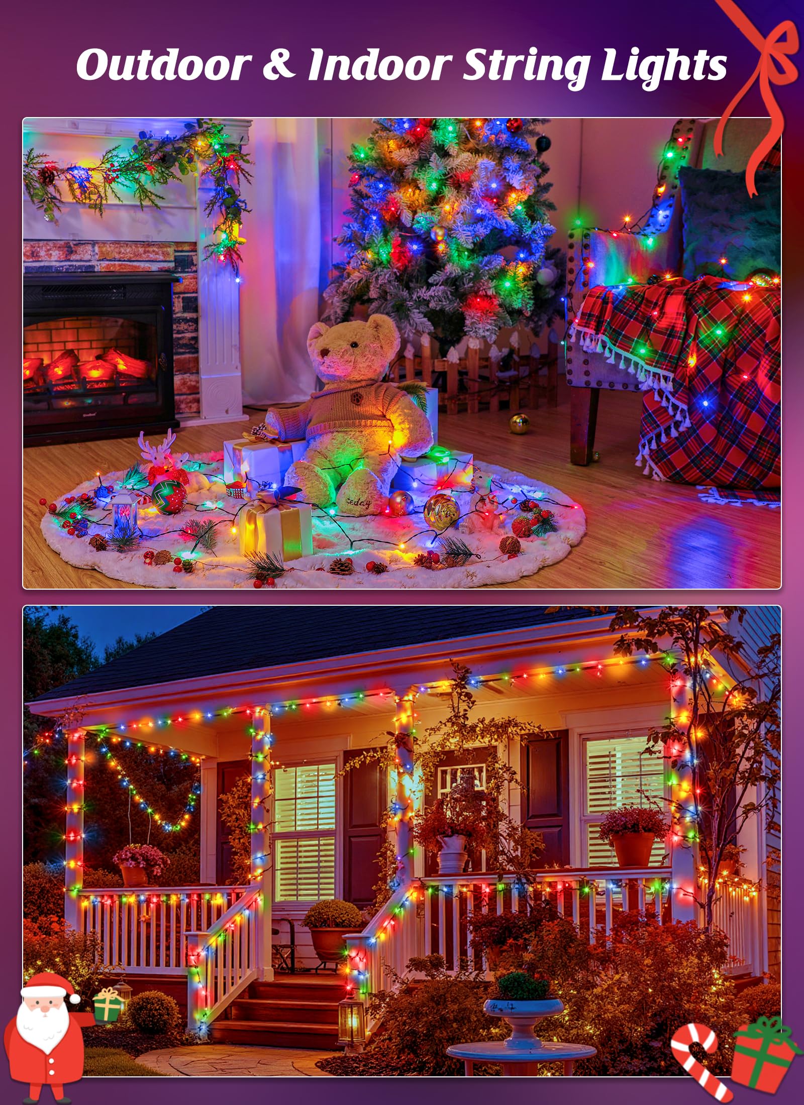 4 Pack Total 288Ft 800 LED Solar Powered String Lights Outdoor for Christmas, Multicolor, 8 Modes