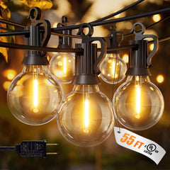 55(50+5) FT Plug In G40 25 LED Bulbs String Lights for Patio Garden Cafe Wedding Deck