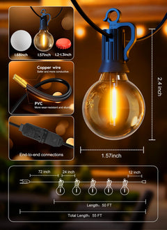 55(50+5) FT Plug In G40 25 LED Bulbs String Lights for Patio Garden Cafe Wedding Deck