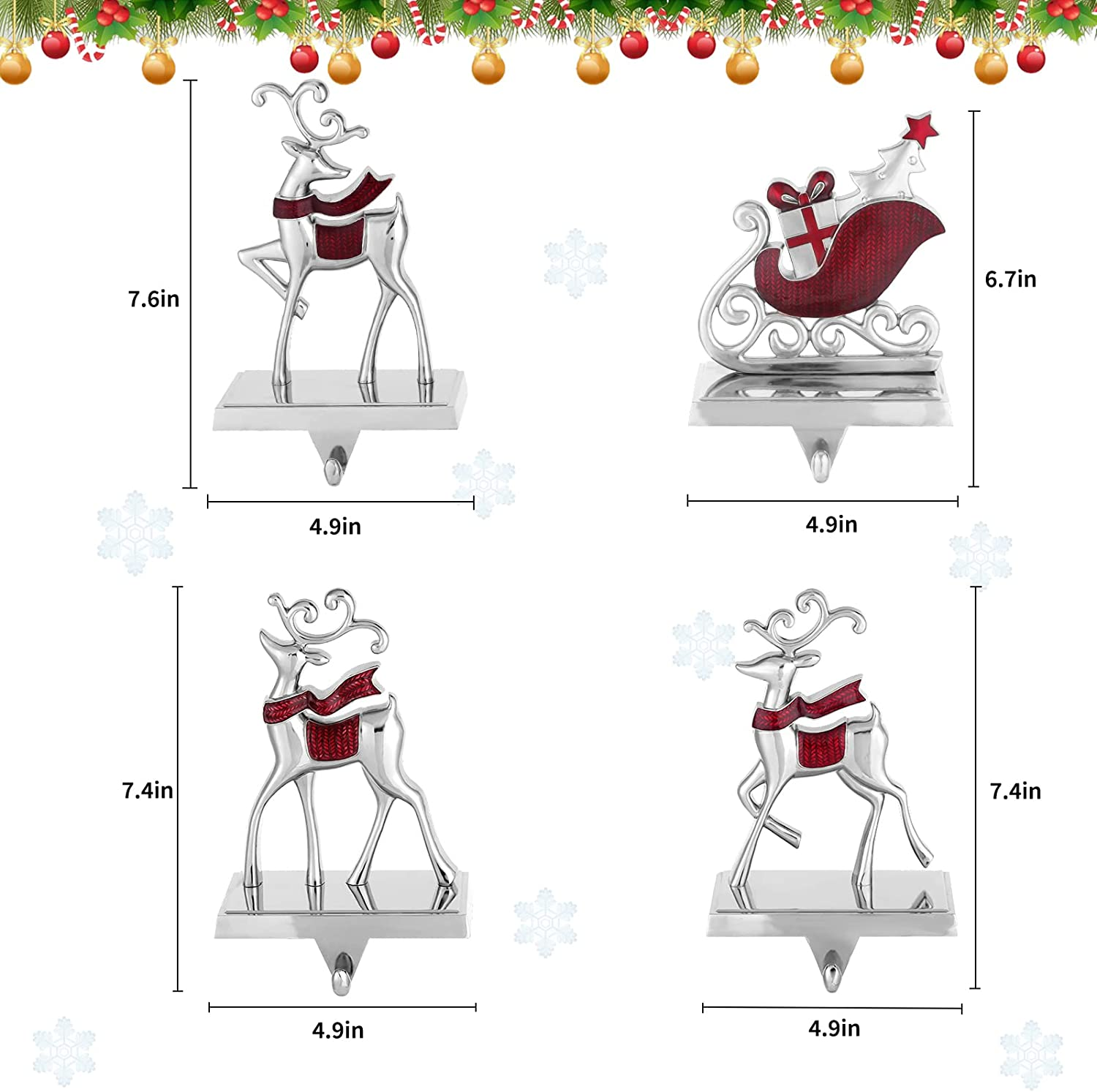 1 x 4 Pack / 3 Reindeer & 1 Pine Treewflake