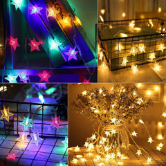 33 ft 100 LED Plug in Stars Fairy String Lights with Remote for Bedroom, Warm White + Multicolor