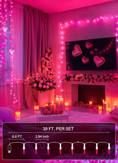 39FT 100 LED Pink String Lights, USB Operated Waterproof Decor