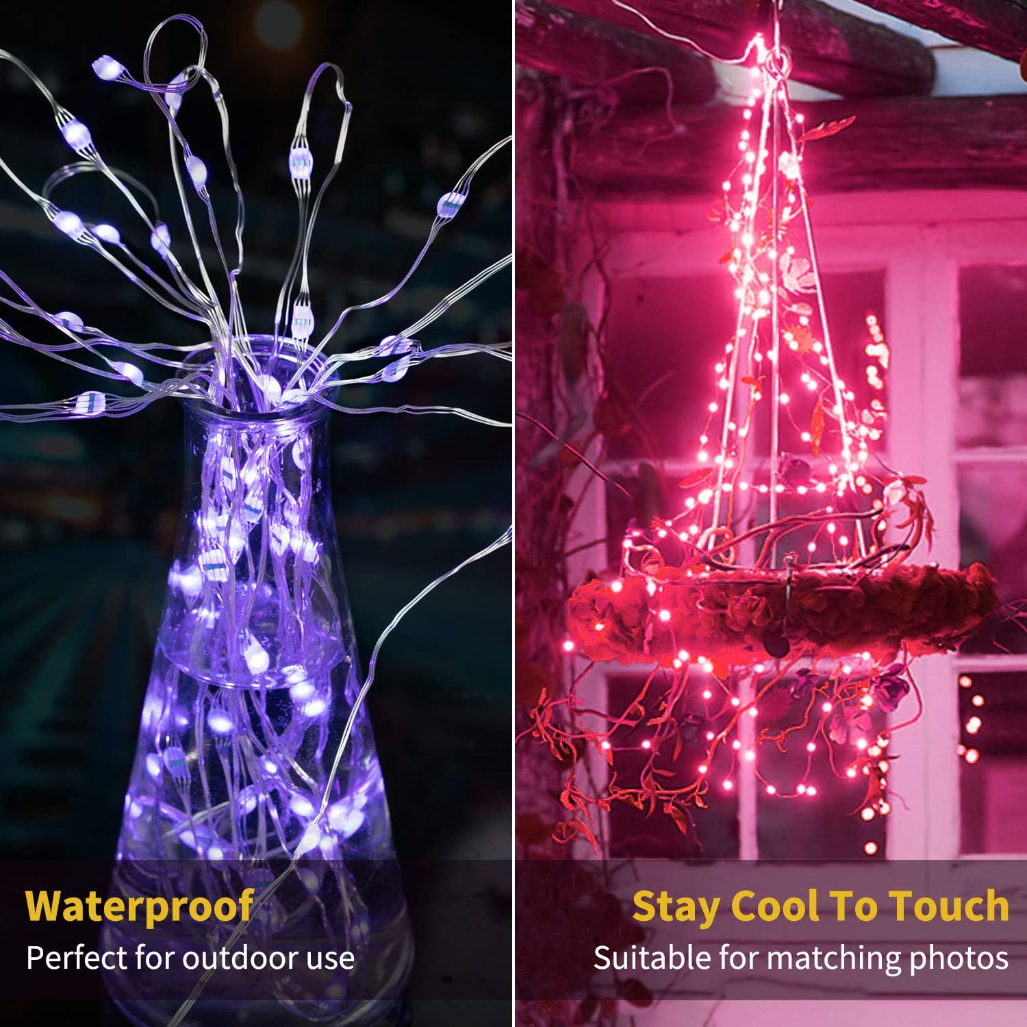 Christmas Color Changing Fairy Lights - 16ft, 50 LED Battery Operated (2 Pack)