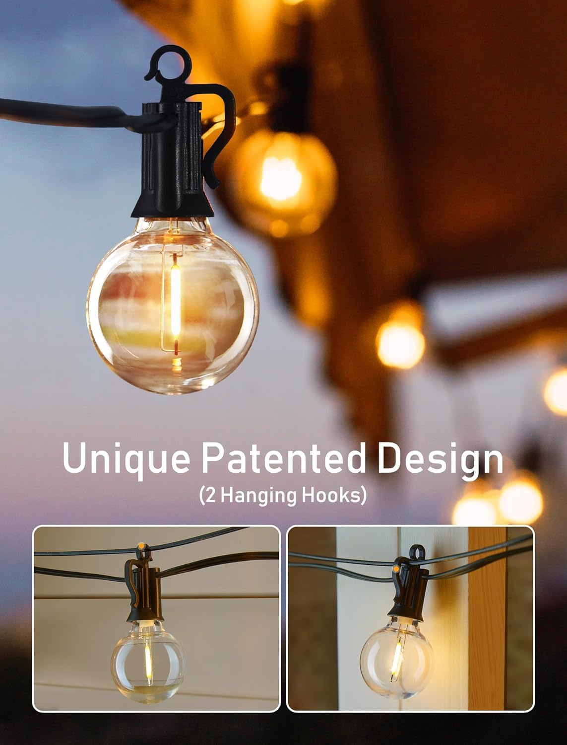 Updated Energy Efficient 30FT Outdoor String Lights - 15 G40 Bulbs