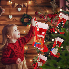 4 Pack Christmas Stockings with Personalized Name Tags, 18 Inches Red