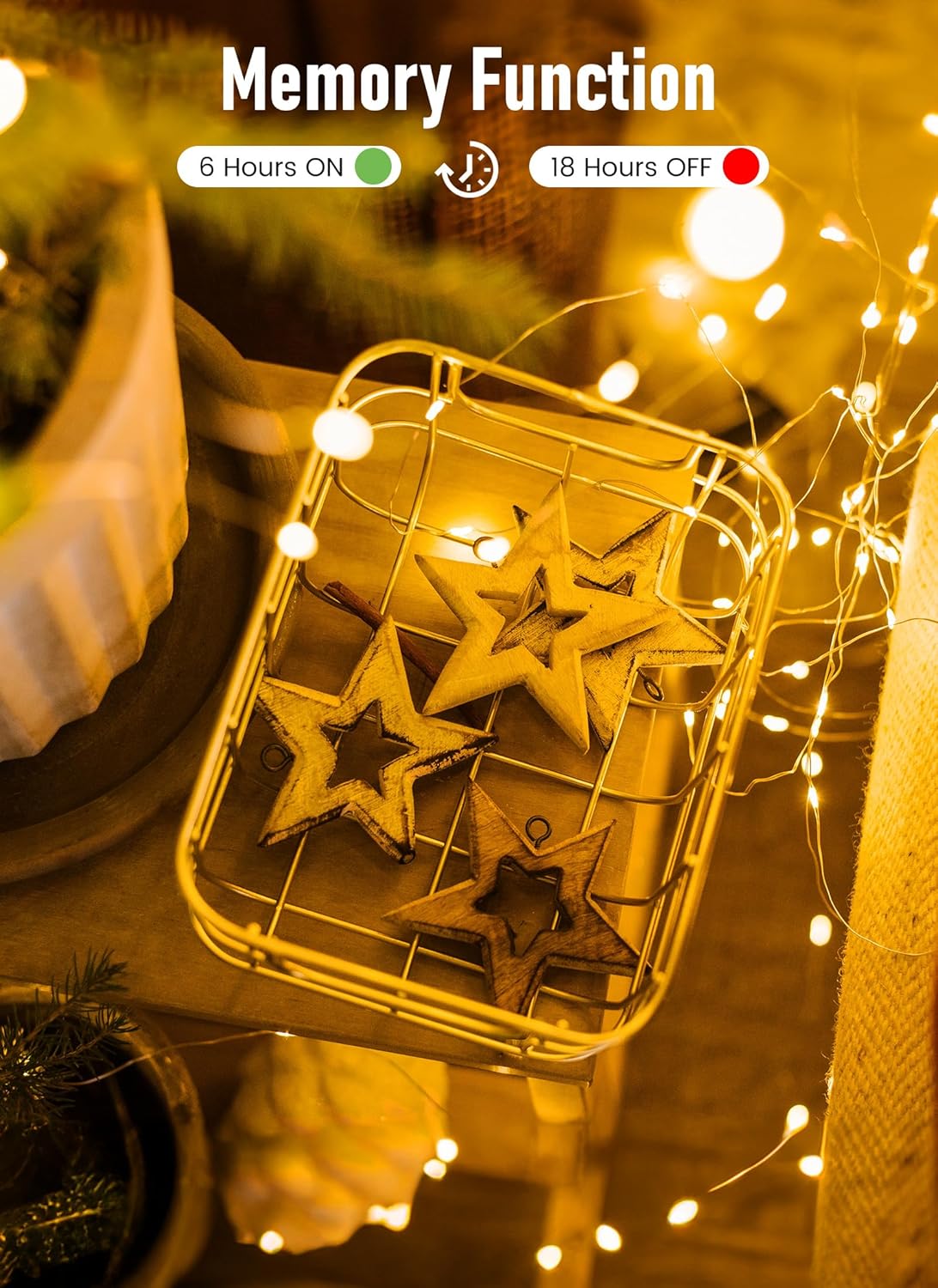 66ft Warm White Fairy Lights - 200 LED, Battery Operated with Remote