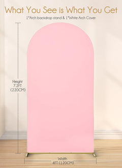 7.2FT Metal Arch Backdrop Stand with Spandex Cover - Pink