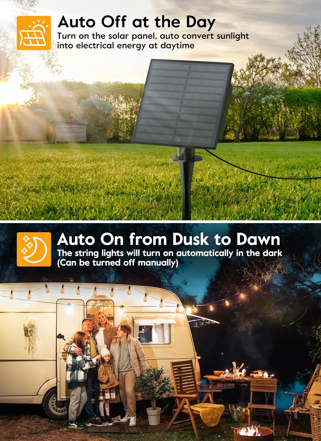 Outdoor Solar String Lights - 58FT with 25 Shatterproof LED Bulbs