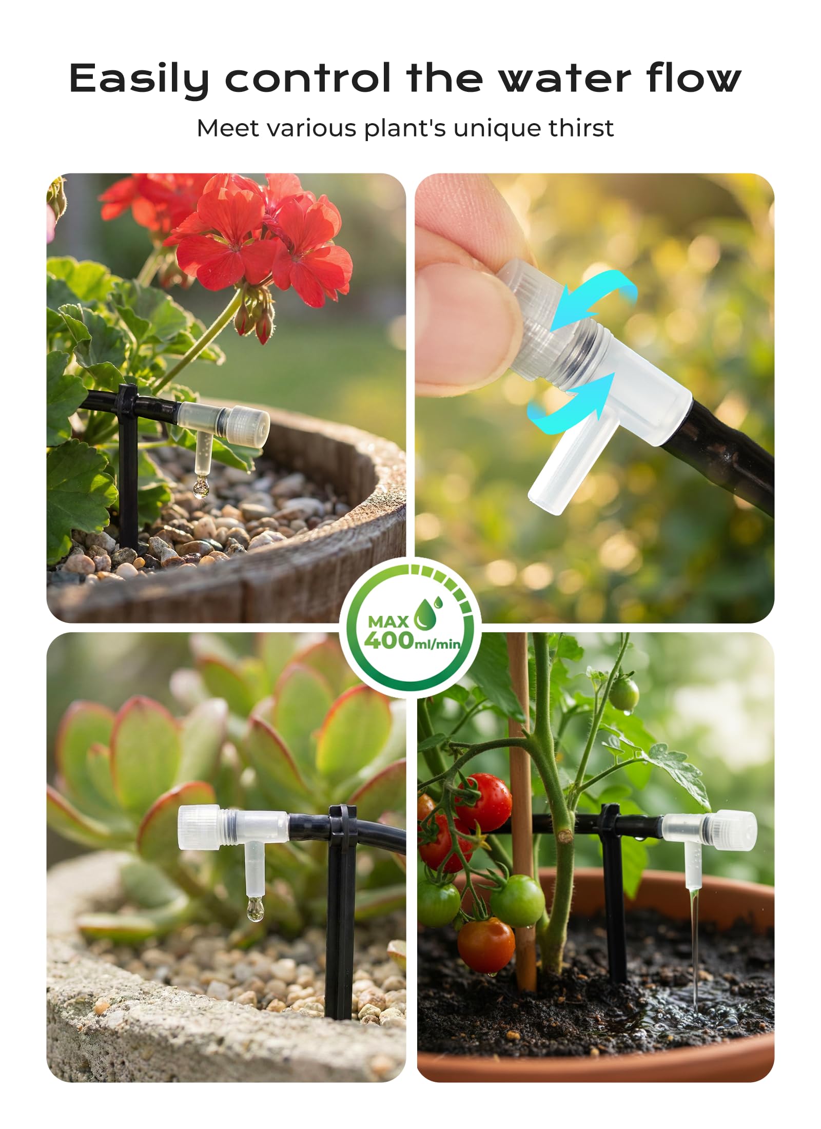 49ft Solar Powered Automatic Watering Drip Irrigation System with USB Charging for 15 Potted Plants, Black