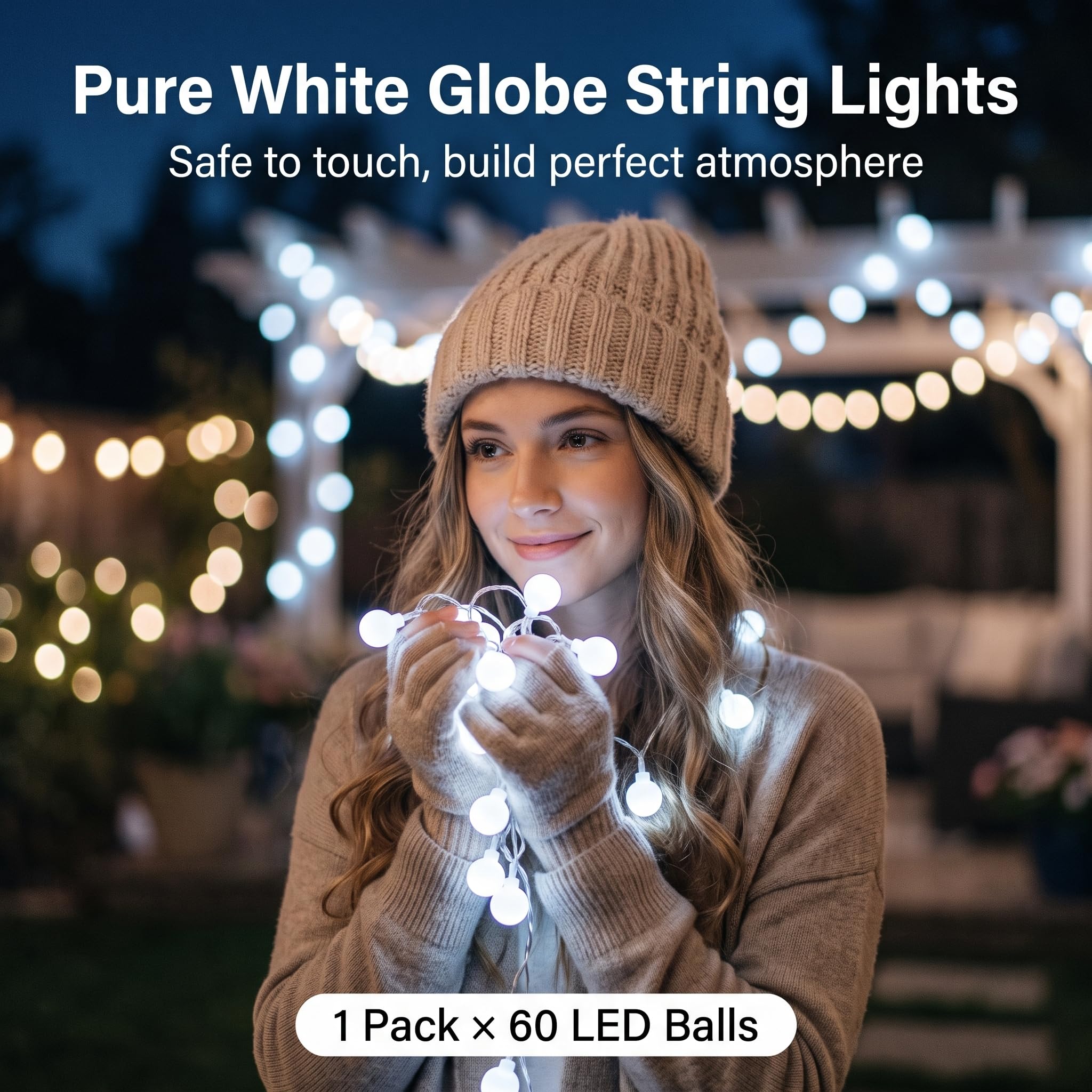 21FT 60 LED Battery Operated Globe Fairy Lights for Christmas Decor, 8 Modes, Cool White