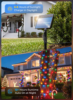 2Pack 78FT 200 LED  Solar Christmas Lights Outdoor, Multicolor, 8 Lighting Modes