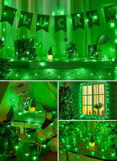 St. Patrick's Day Green String Lights - 39 FT, 100 LED, USB Operated