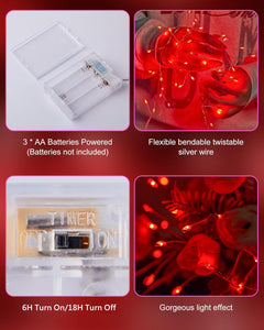 Red Fairy Lights, 5FT Battery Operated 60 LED String Lights