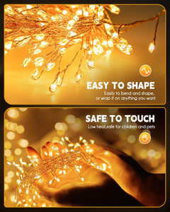 Solar String Lights - 2 Pack, 39.2 FT, 480 LED, Waterproof, Warm White