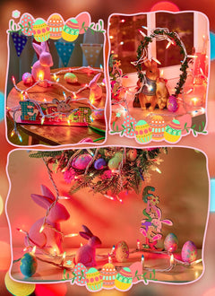 Easter Mini String Lights, Waterproof, Pink & Multicolor