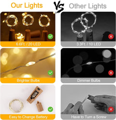 10/20 Pack 20 LED Battery Operated Silver Wire Wine Bottle Cork Lights for Bar Christmas Wedding Décor