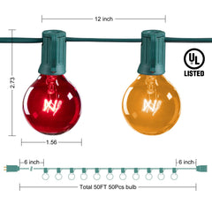 50 Feet / 50 Bulbs / Green Wire