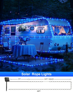 Solar Rope Lights - 39 FT, 100 LED, Blue & White, Waterproof