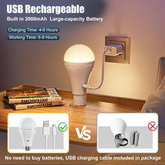 E26 Rechargeable Light Bulb with Remote and Timer - 2 Pack