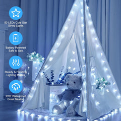 Star String Lights - 17 FT, 50 LED, White, Battery Operated
