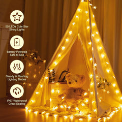 Battery Operated Star String Lights - 2 Pack, 17 FT, 50 LED