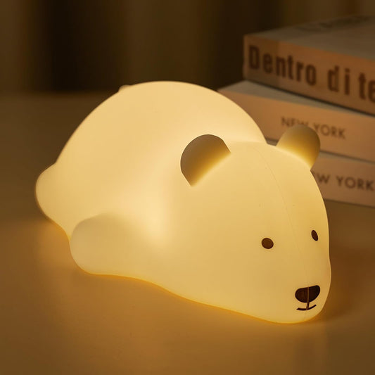 Kawaii Polar Bear Night Light - Cute Silicone Rechargeable Lamp, 7 Colors