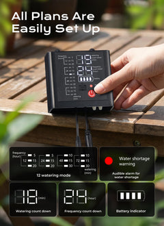 49ft Solar Powered Automatic Watering Drip Irrigation System with USB Charging for 15 Potted Plants, Black