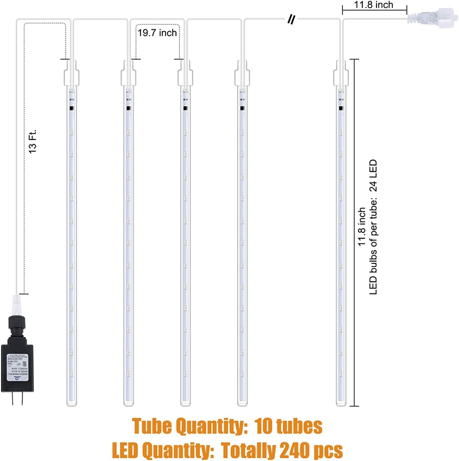 2 x 11.8 Inches / 10 Tubes / 240 LED / Pure White